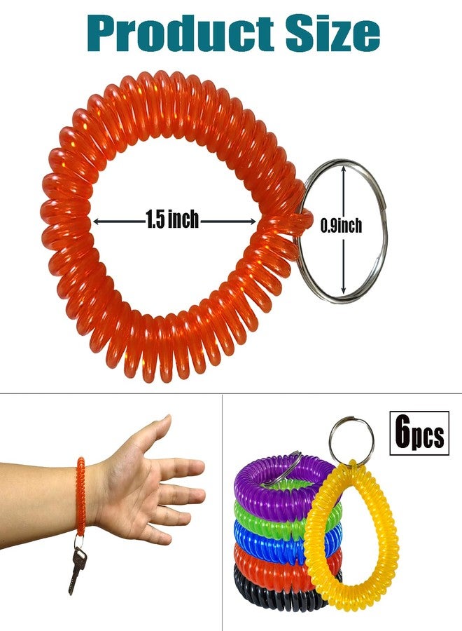 HAMIYELL Pack of 6 Colorful Spring Spiral Wrist Coil Key Chain, Wristband Key Ring - Image 2